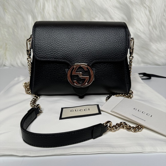 Gucci Handbags - Gucci Dollar Calfskin Interlocking G Black Small Crossbody Bag